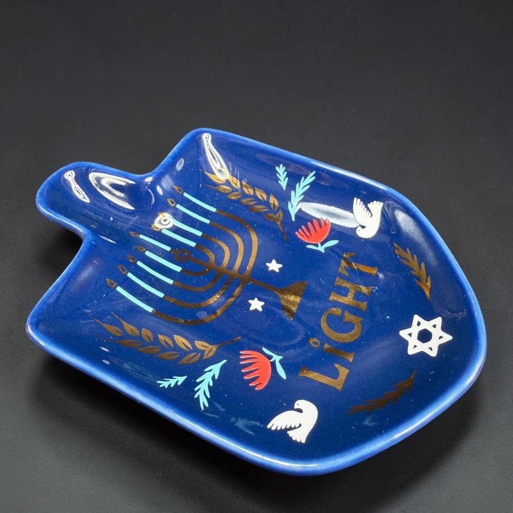 Danica Jubilee Hanukkah Trinket Dish Menorah Light Ceramic Spoon Rest Blue